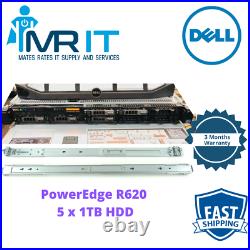 Dell PowerEdge R620 Server 2x Intel Xeon E5-2640 0@2.50GHz 128GB 5x 1 TB WithRails