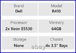 Dell Poweredge R410 1U Server 2x Intel Xeon 8 Cores 64GB RAM 4x 3.5 Bays