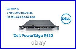 Dell Poweredge R610 Barebones 2x PSU 2x Heatsinks No cpu No 2.5 HDD No RAID